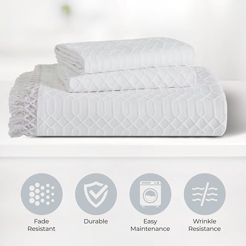 Superior Remi Cotton Blend Bedspread Set 2 Piece Geometric Fringe White