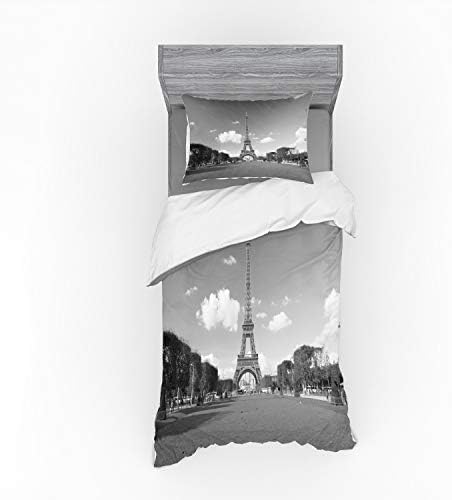 Ambesonne Eiffel Tower Duvet Cover Set - Twin XL Grey
