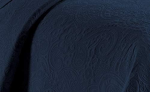Linen Plus Embossed Coverlet Set 3pc Navy Blue Full Queen