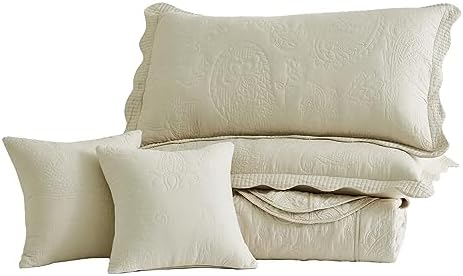 Blythease Oversized King Bedspread Set 138x122 Khaki Paisley Pattern