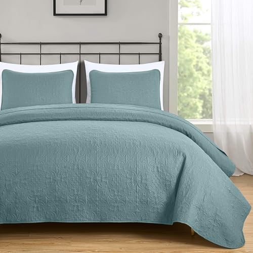 Chezmoi Luca 3-Piece Oversized Bedspread Set Queen Size Spa Blue