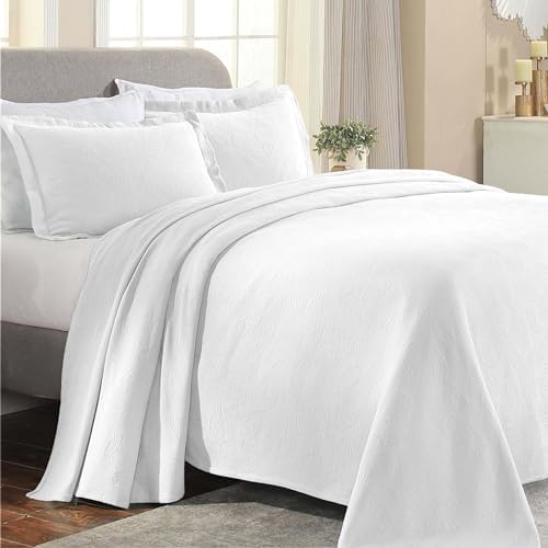 Superior Paisley 3 Piece Cotton Bedspread Set Twin White