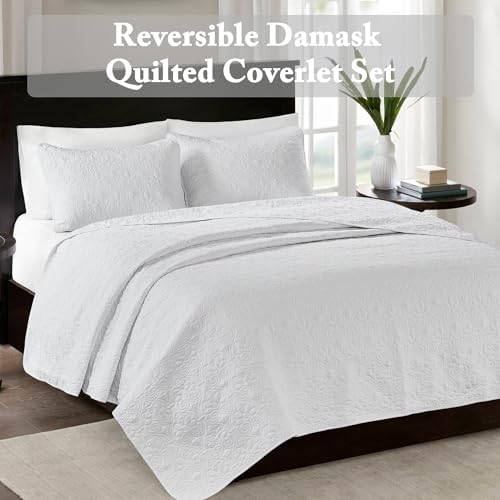 Madison Park Quebec Quilt Set - 2 Piece White Damask Design