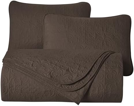 Chezmoi Luca 3-Piece Oversized Bedspread Set Queen Size Chocolate