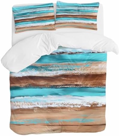 Turquoise Brown Queen Duvet Cover Set 3 Pieces