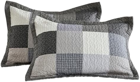 SahSahCasa 120x102 100 Cotton Oversized Queen Quilt Bedspread Set Gray 1