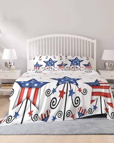 Boanket Bedding King Sheet Set 4th of July 4 Piece Microfiber
