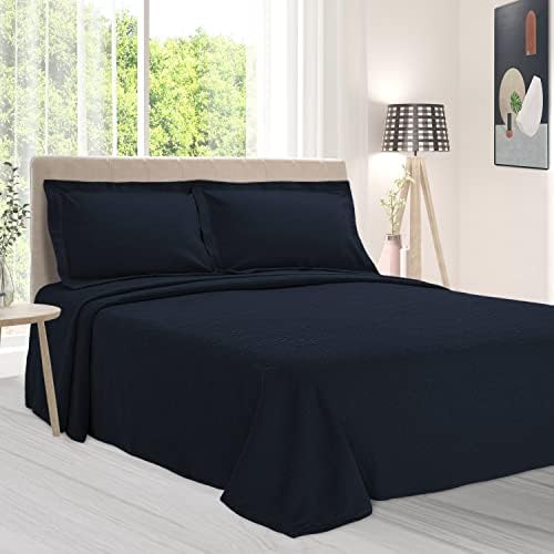 BLUENILEMILLS Oversized Paisley Cotton Bedspread Jacquard Weave Navy Blue King Size