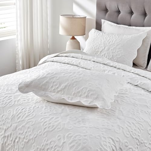 Kingnex King Size Bedspread Set 3 Pieces White