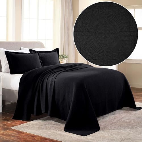 Superior Cotton Fleur De Lis Bedspread Set Black Full