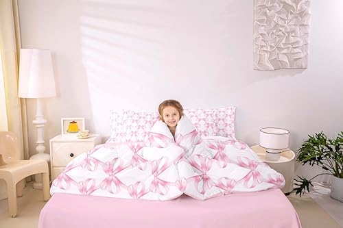 Feelyou 7-Piece Pink Bow Comforter Set for Girls
