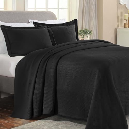 Superior Solitaire Cotton Bedspread Set 3 Piece Twin Black