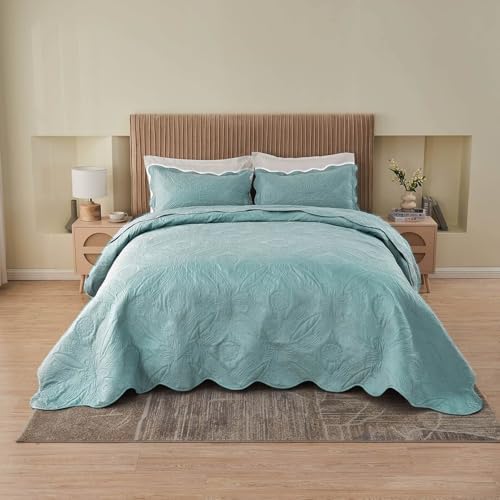 Kingnex Oversized Cal King Bedspread Set 3 Pieces Blue