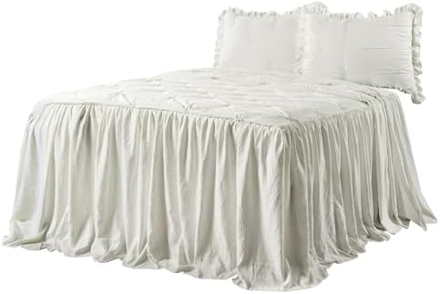 Lush Decor Ravello Pintuck Ruffle Skirt Bedspread Set King White