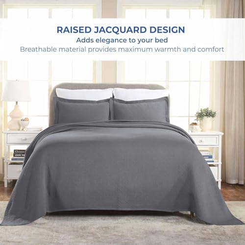 Superior 100 Cotton Basket Weave Bedspread Set Full Grey