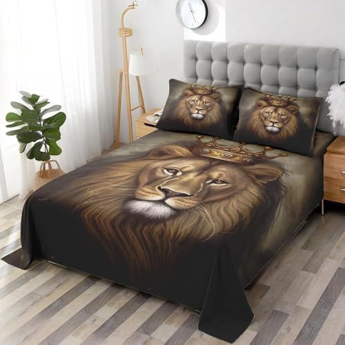 Pamnest Full Size Microfiber Bed Sheet Set with King Lion Pattern