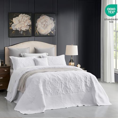 CHIXIN Queen Bedspread Set - Damask Paisley Pattern 4 Piece Reversible