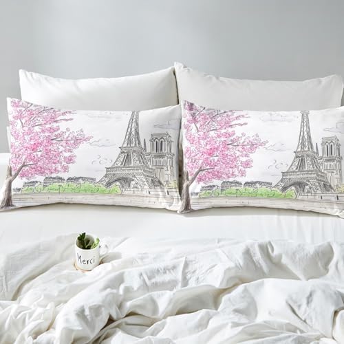 jejeloiu Paris Themed Duvet Cover Set
