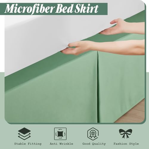 Heywaller 14 Inch Drop Bed Skirt Twin Size Sage Green 1