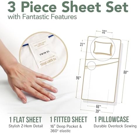 Texas Linen Co Organic Cotton Percale Sheets Twin XL Set
