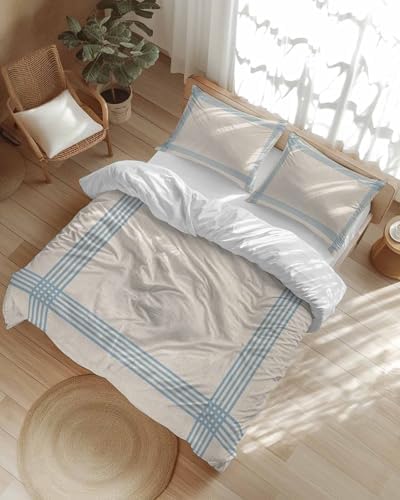 ZOE GARDEN Blue Striped Duvet Cover Set 3 Piece 1