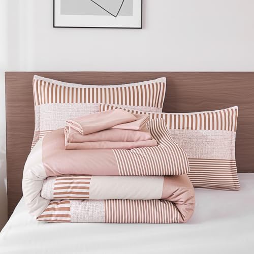 Pink Comforter Set Queen Size Striped Bedding