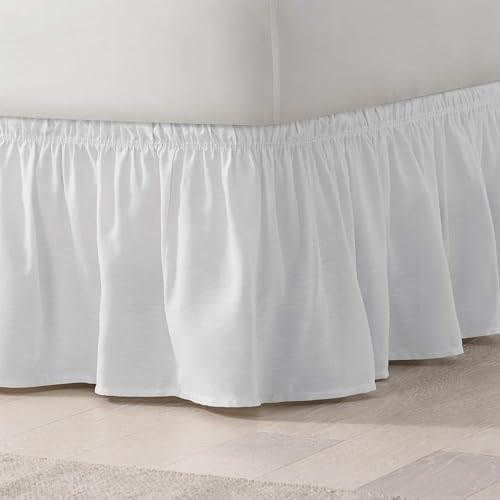 Easy Fit Solid Elastic Bed Skirt 18 Inch Drop TwinFull White 1