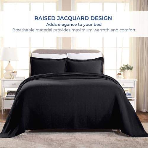 Superior Cotton Fleur De Lis Bedspread Set Black Full