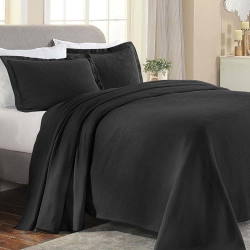 Superior Paisley 3 Piece Cotton Bedspread Set Black