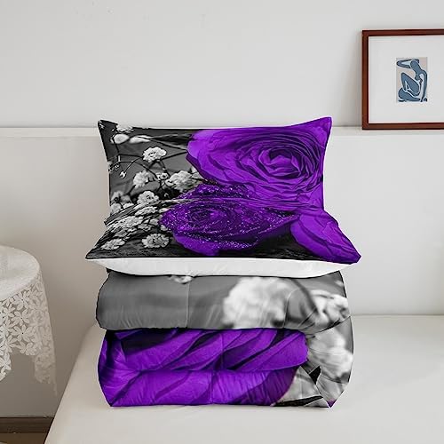 Erosebridal Purple Floral Comforter Set King 3Pcs 1