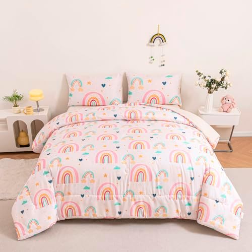 Girls Rainbow Comforter Set 3 Piece Twin