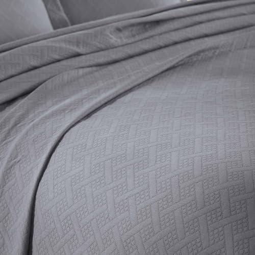 Superior 100 Cotton Basket Weave Bedspread Set Full Grey