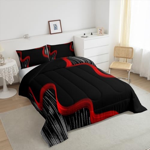 Feelyou Red and Black Patterned Comforter Set for Kids