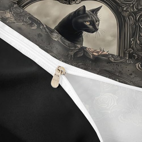 Manfei Black Cat Duvet Cover Set with 2 Pillowcases