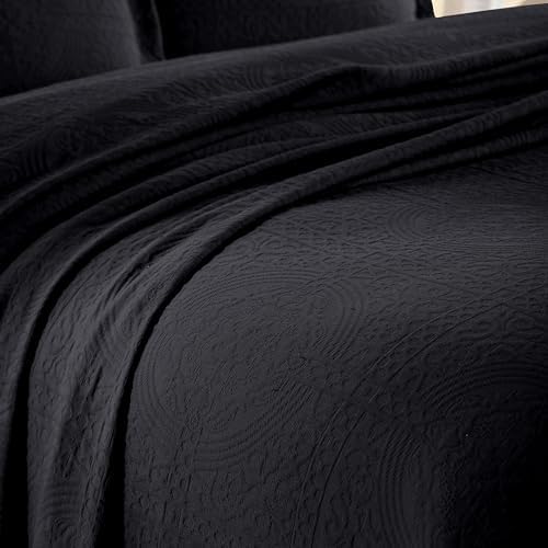 Superior Cotton Fleur De Lis Bedspread Set Black Full