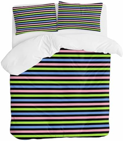 ZOE GARDEN Pink Blue Stripe Duvet Cover Set 3 Piece
