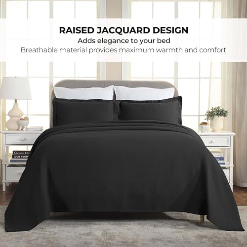 Superior Solitaire Cotton Bedspread Set 3 Piece Twin Black