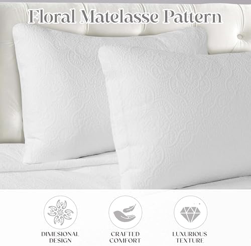Superior 3 Piece Bedspread Set White Floral Matelasse 1