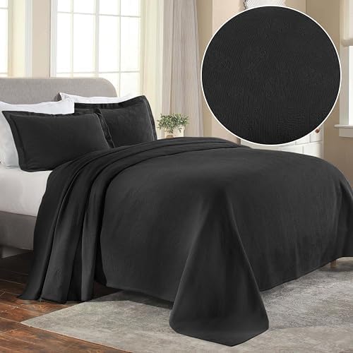 Superior Paisley 3 Piece Cotton Bedspread Set Black