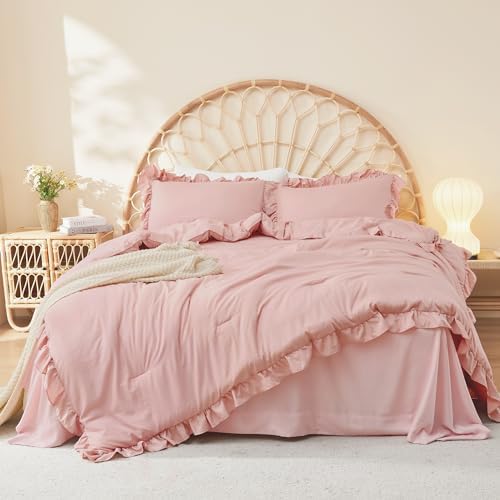 Litanika Blush Pink Ruffle Comforter Set 3 Piece