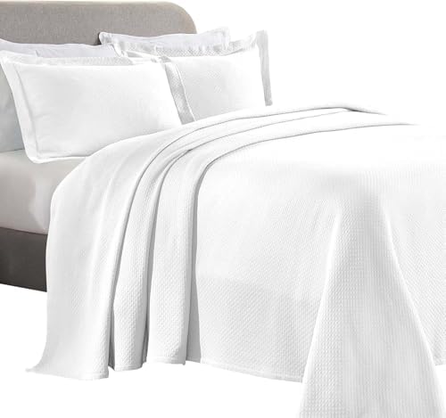 Superior 3 Piece Solitaire Cotton Bedspread Set Full White 1