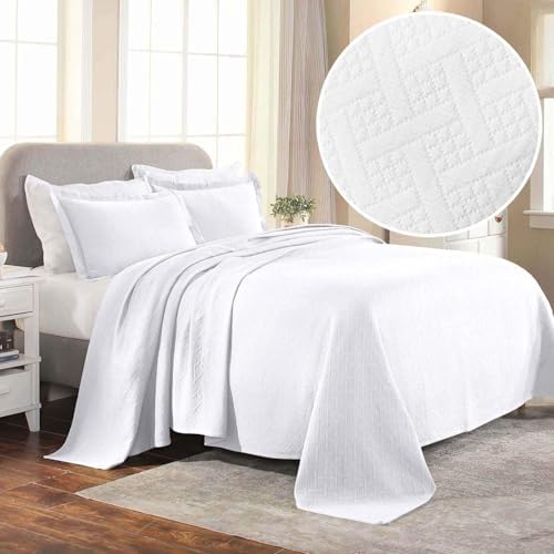 Superior 3 Piece Basketweave Cotton Bedspread Set Queen White