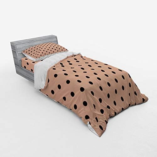 Ambesonne Peach Duvet Cover Set with Black Polka Dots