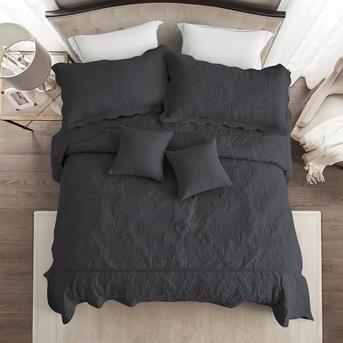 HZ HY Oversized King Bedspread Set 128x120 Reversible Dark Grey
