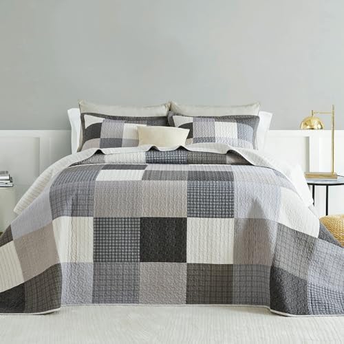 SahSahCasa 120x102 100 Cotton Oversized Queen Quilt Bedspread Set Gray 1