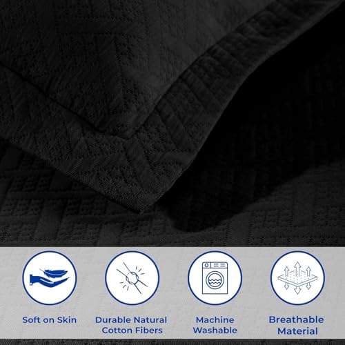 Superior 100 Cotton Bedspread Set with Shams King Black
