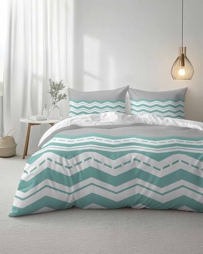 ZOE GARDEN Turquoise Chevron Duvet Cover Set