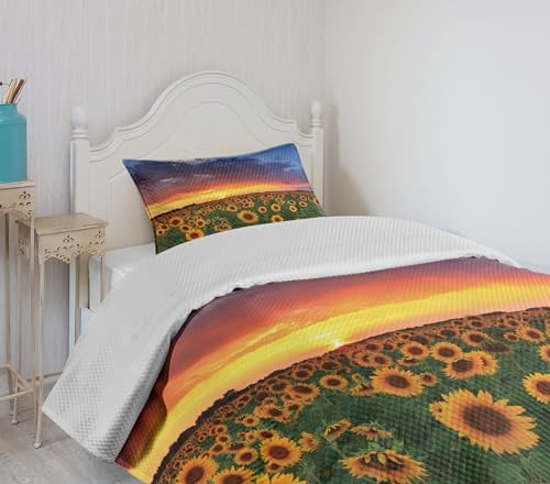 Lunarable Sunflower Bedspread Set Twin Size Orange Yellow 1