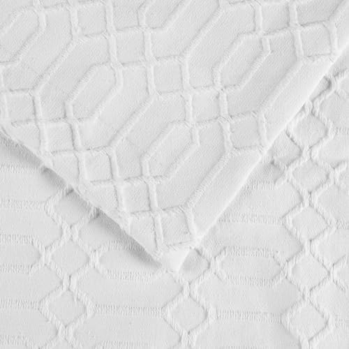Superior Remi Cotton Blend Bedspread Set 2 Piece Geometric Fringe White