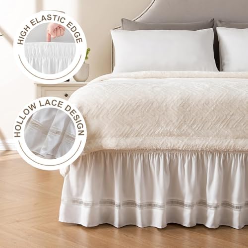 Queen Bed Skirt with Ruffles and Elastic White Polyester